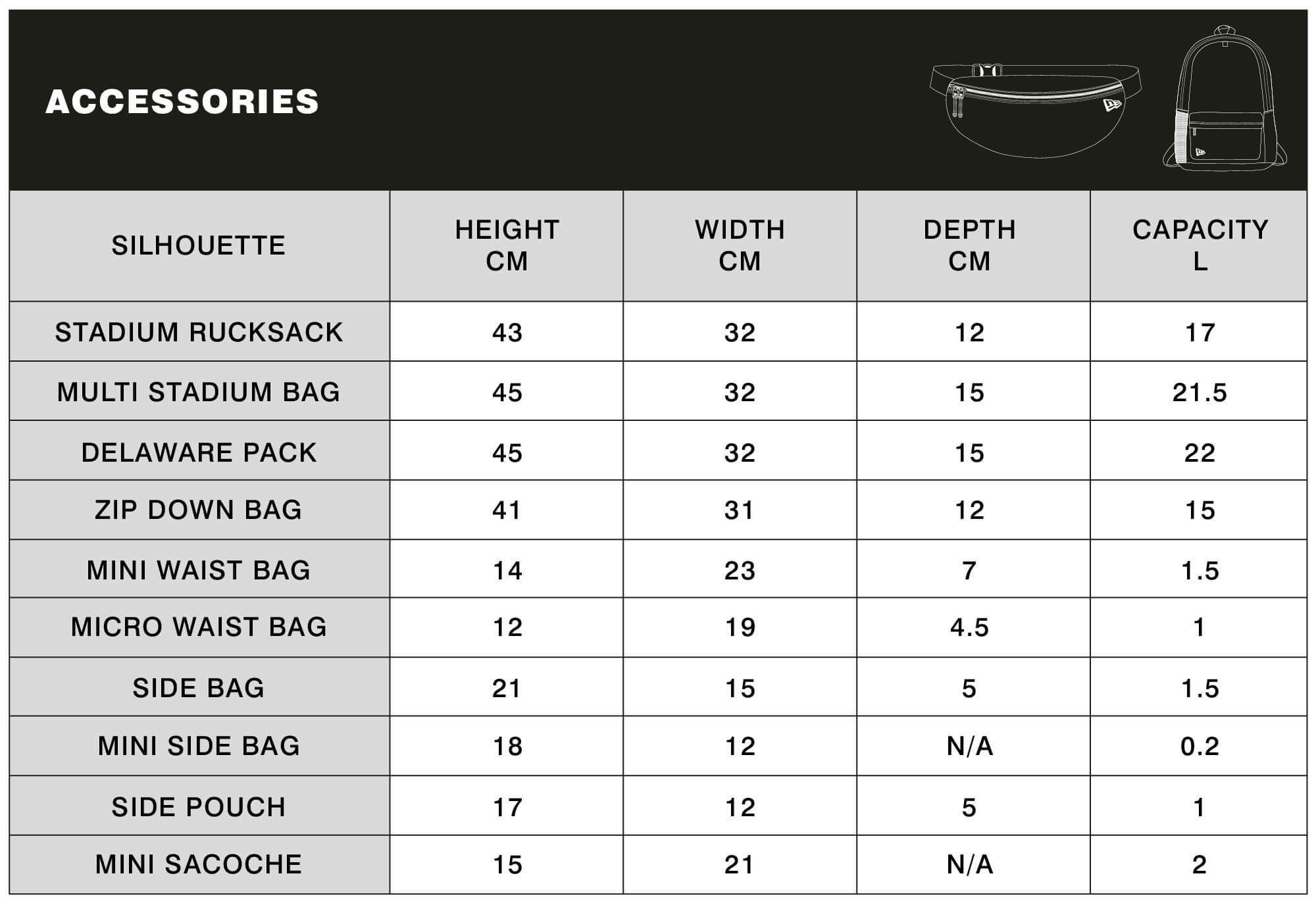 accessories size guide table for desktop