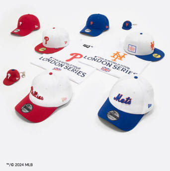 six caps, two keyrings and two t-shirts with New York Mets and Philadelphia Phillies logos
