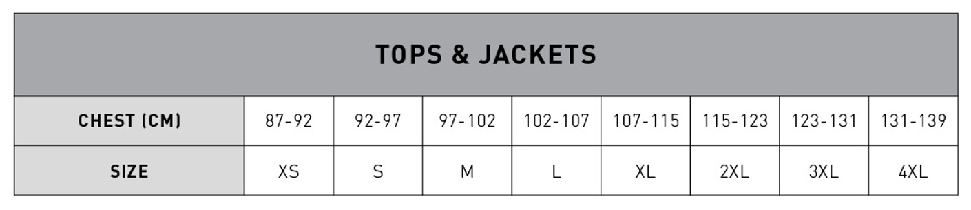 Tops and Jackets Size Guide