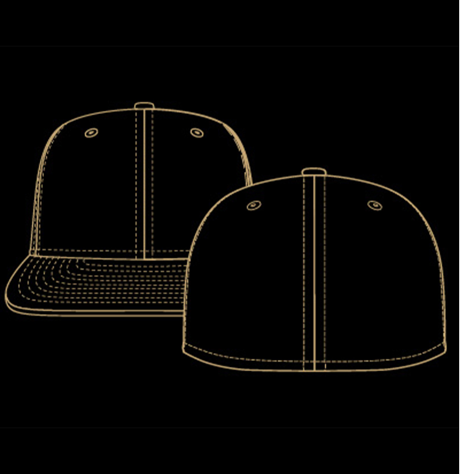 a golden silhouette sketch of a fitted baseball cap for the style guide