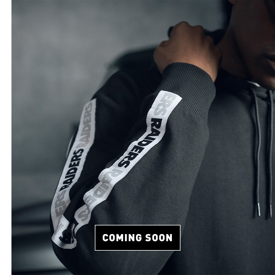 Detail shot of New Era's Las Vegas Raiders taping pullover hoodie