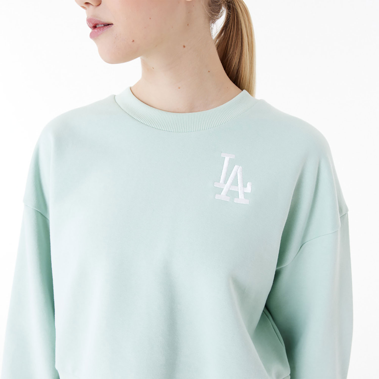 LA Dodgers MLB Lifestyle Mint Womens Crop Crew Neck Sweatshirt