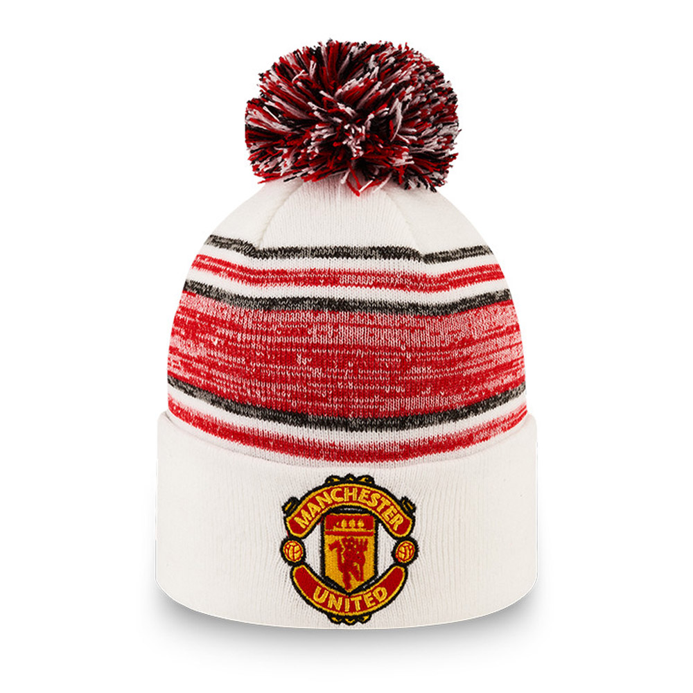 Berretto di maglia con pompon Manchester United a strisce bianco