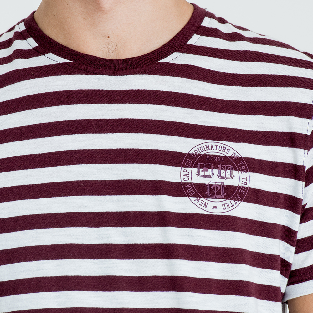 New Era College Pack Striped Maroon and White Tee