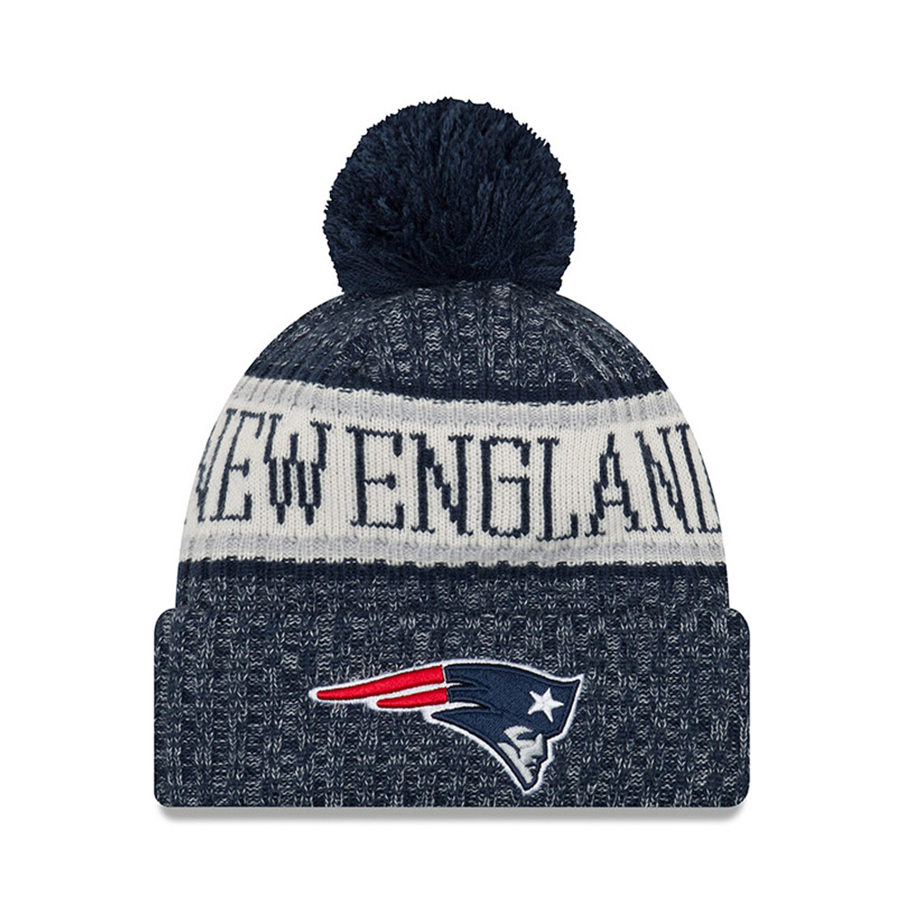 Berretto di maglia con risvolto e pompon New England Patriots 2018 Sideline