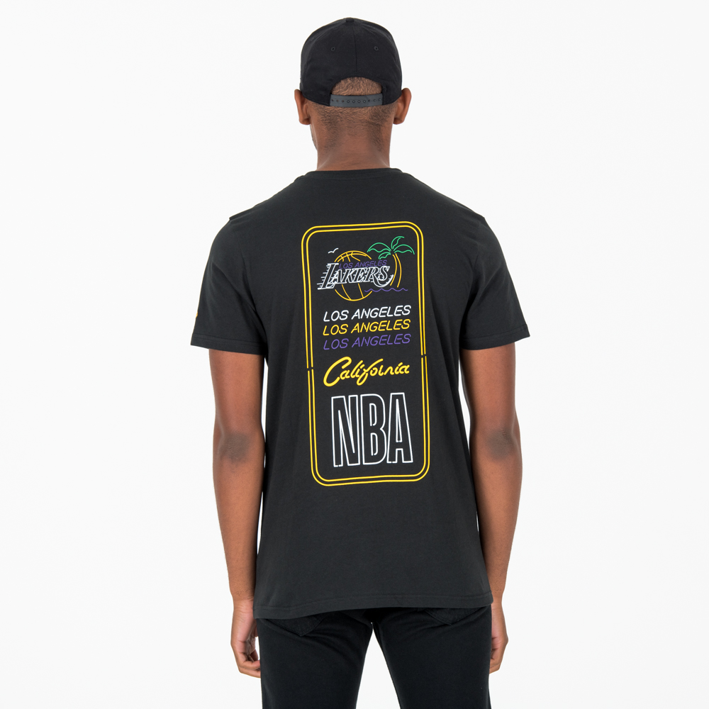 Los Angeles Lakers Neon Lights Schwarzes T-Shirt