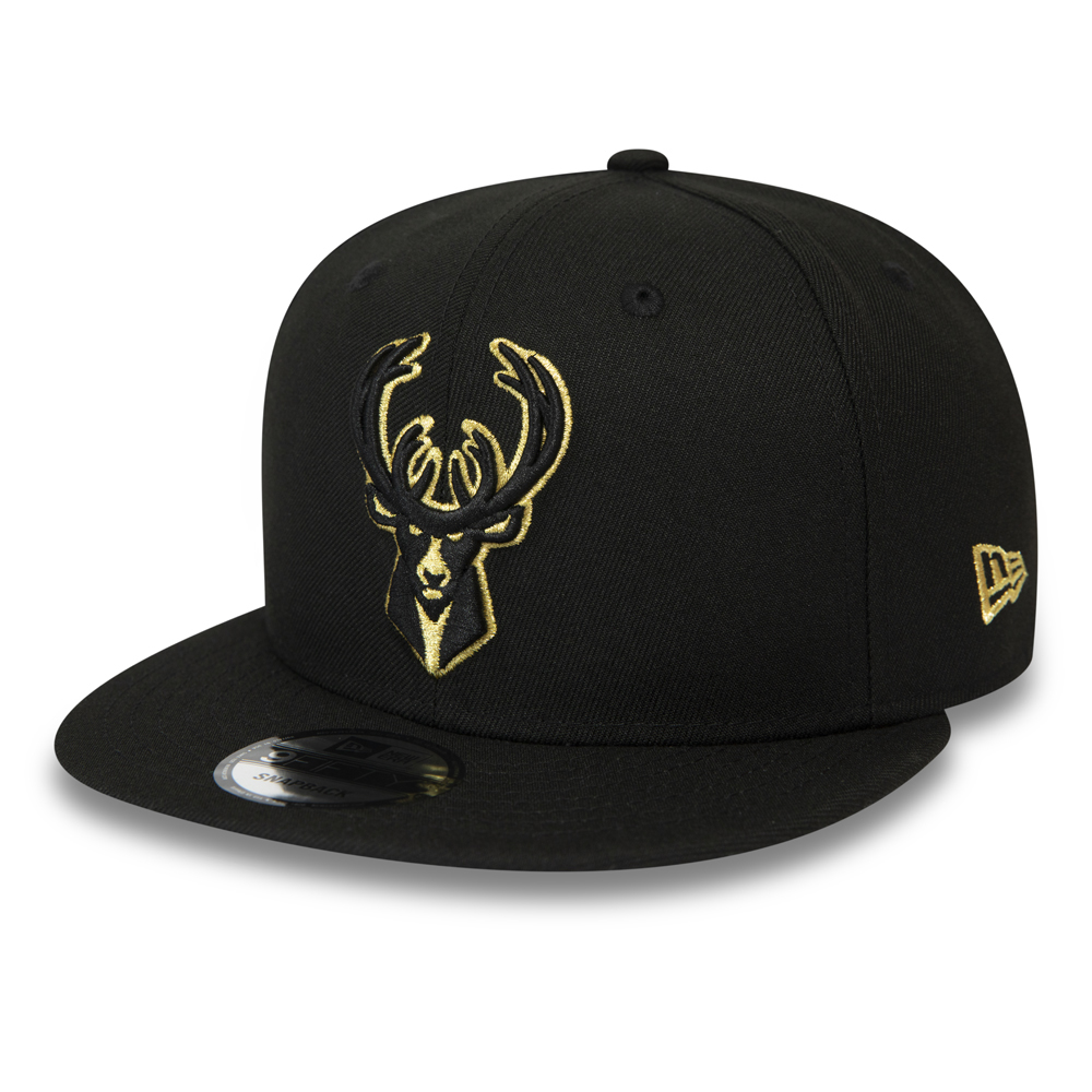 9FIFTY-Kappe der Milwaukee Bucks in Schwarz und Gold mit Clipverschluss