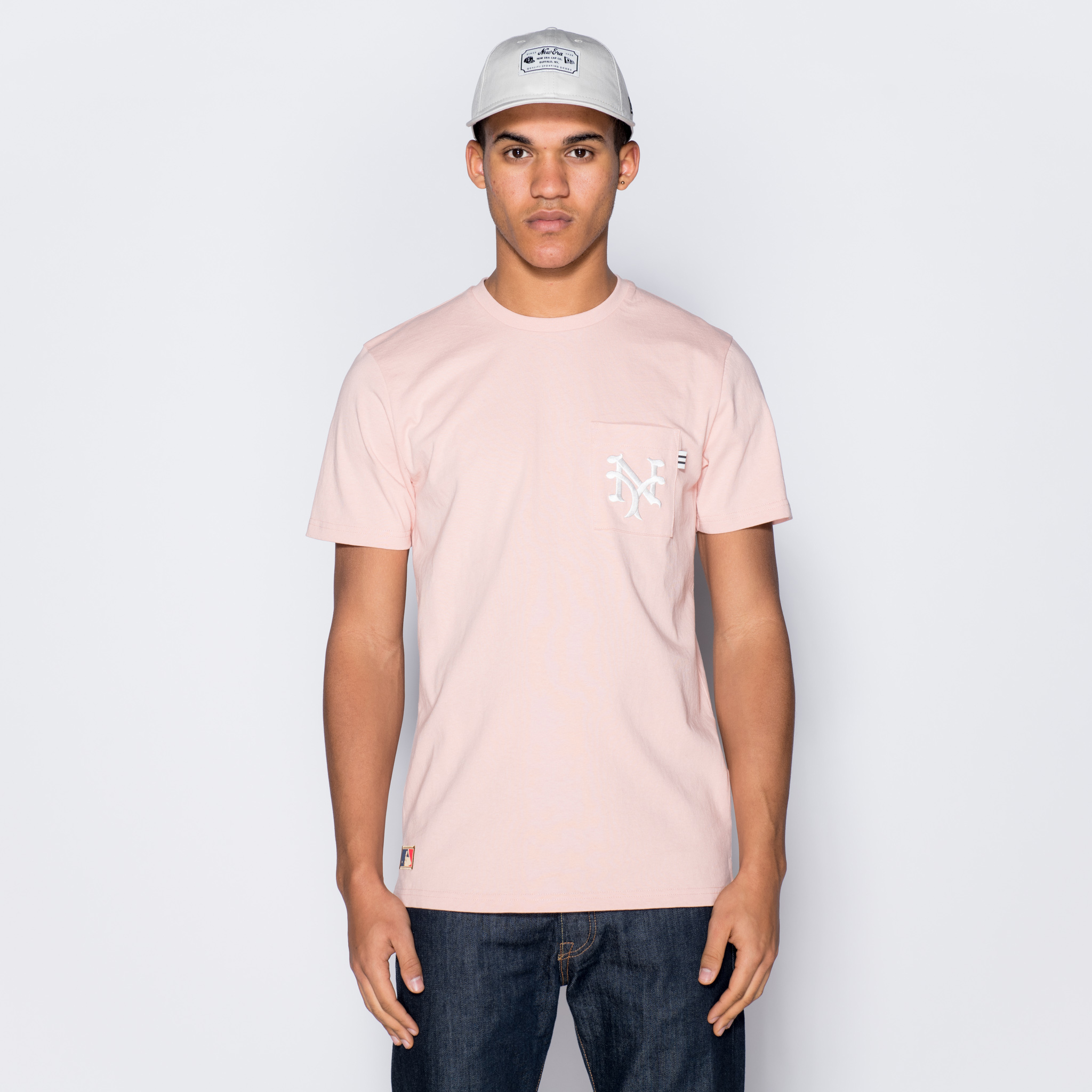 New York Giants – T-Shirt mit Vintage-Logo und Tasche – Pink
