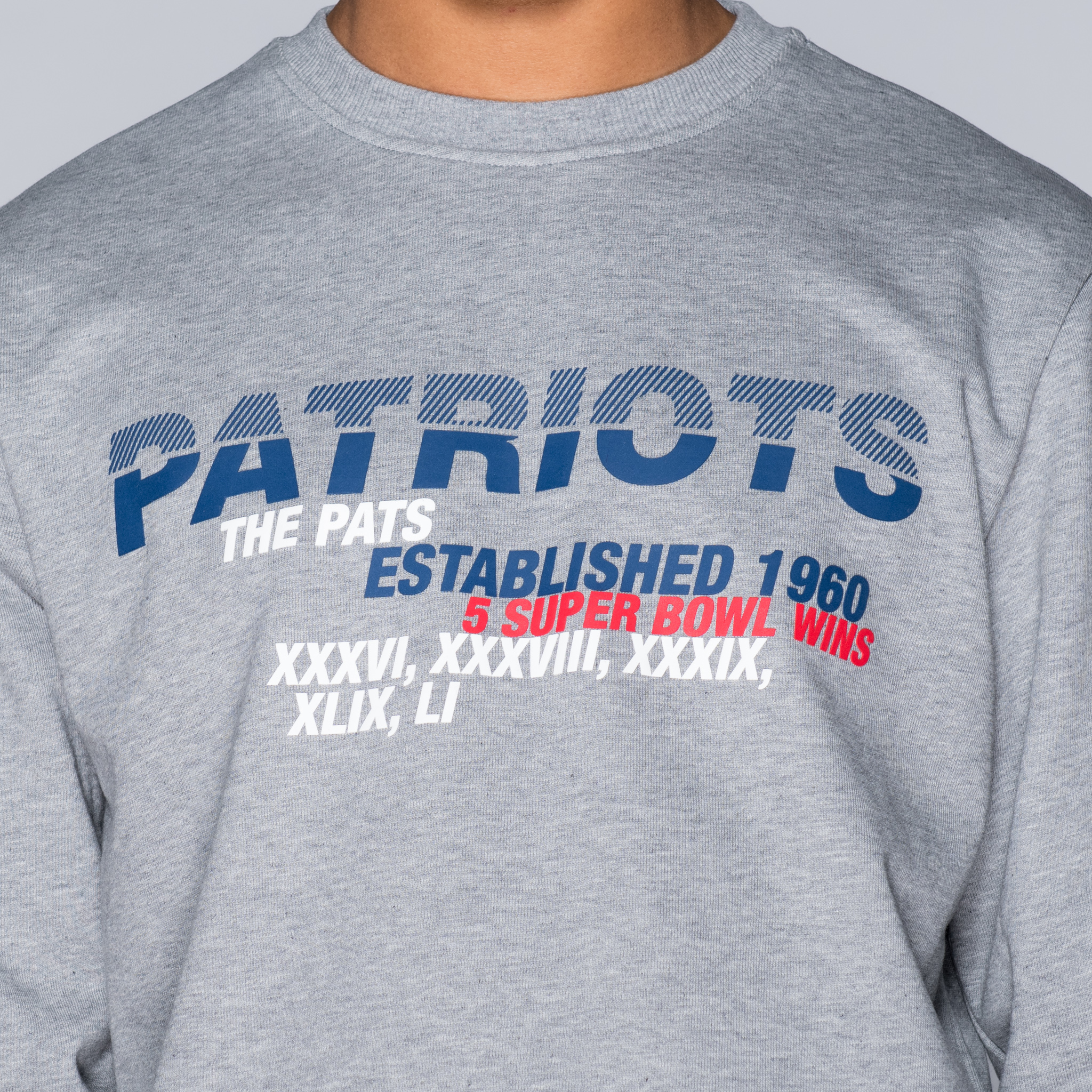 Cuello redondo New England Patriots Slogan, gris