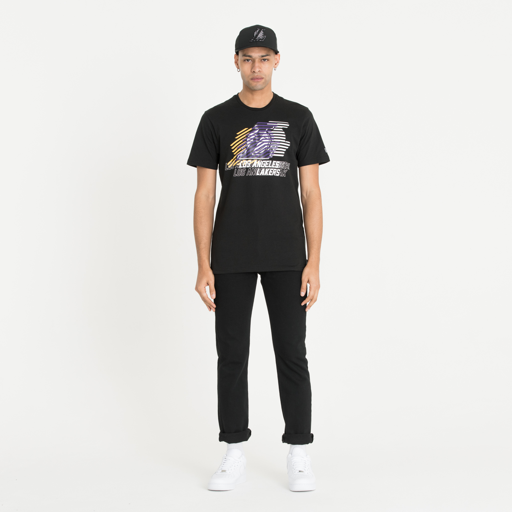 T-shirt con logo ripetuto Los Angeles Lakers nera