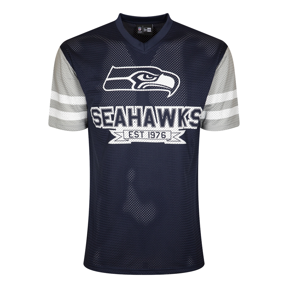 Seattle Seahawks – T-Shirt mit farblich abgesetzten Ärmeln – Oversized – Blau