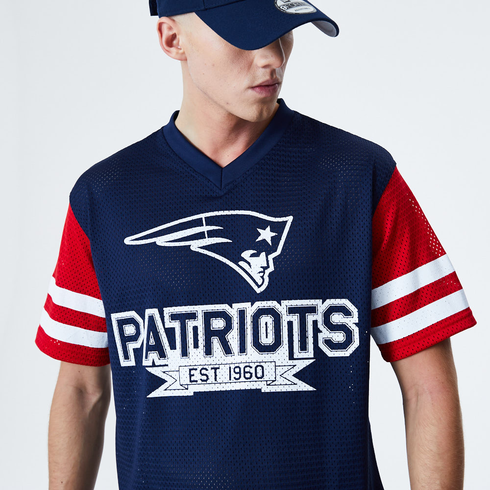 New England Patriots Kontrastärmel T-Shirt - Oversized - Blau