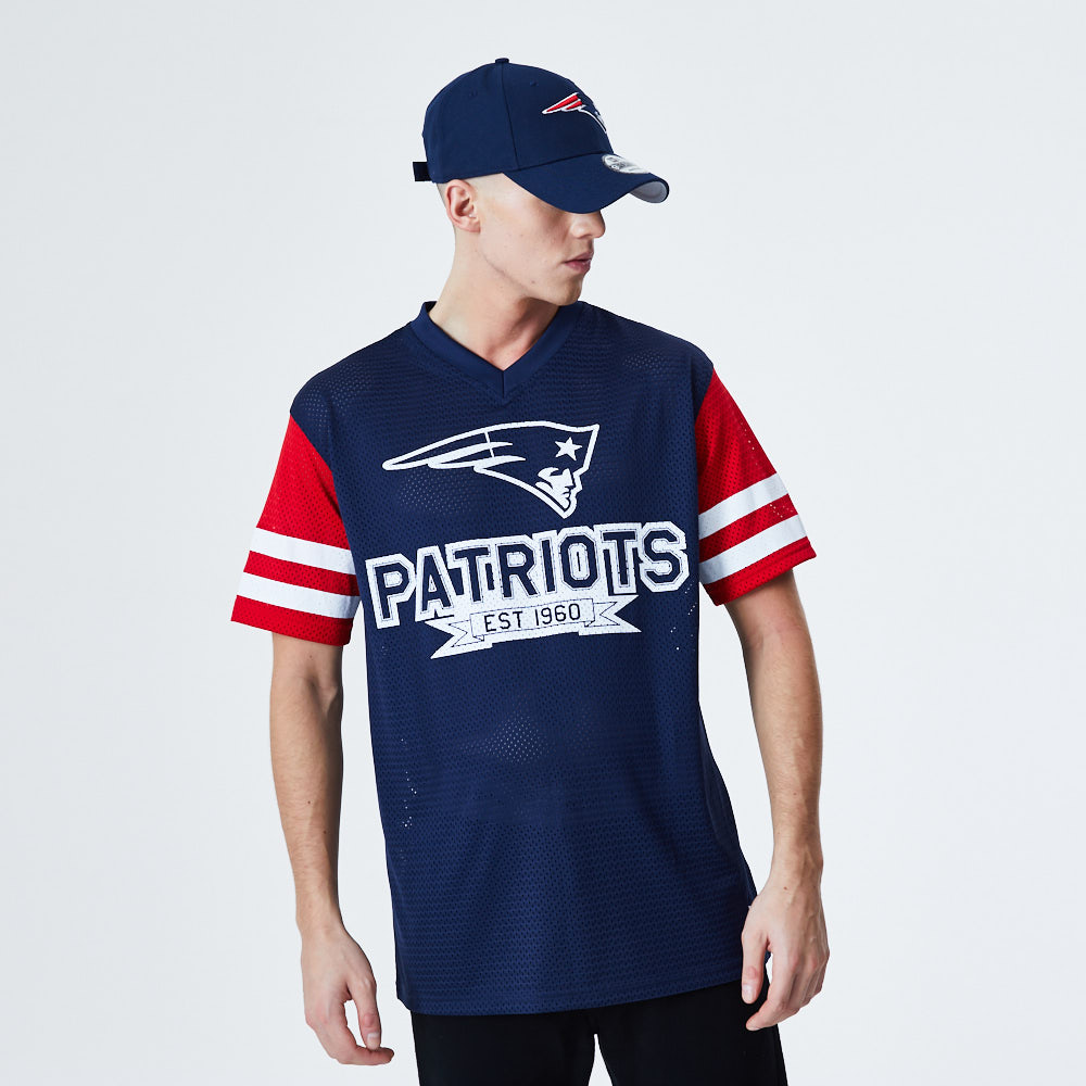 T-shirt bleu surdimensionné manches contrastantes New England Patriots