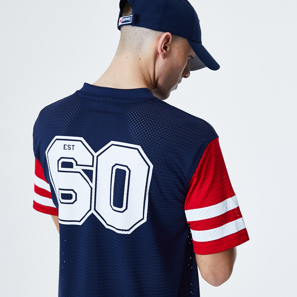 New England Patriots Contrast Sleeve Oversized Blue T-Shirt