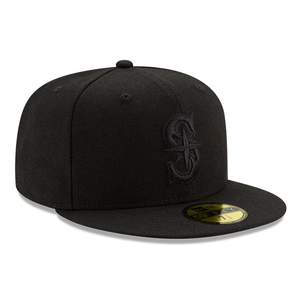 Official New Era Seattle Mariners Black on Black 100 59FIFTY Cap A8549 ...