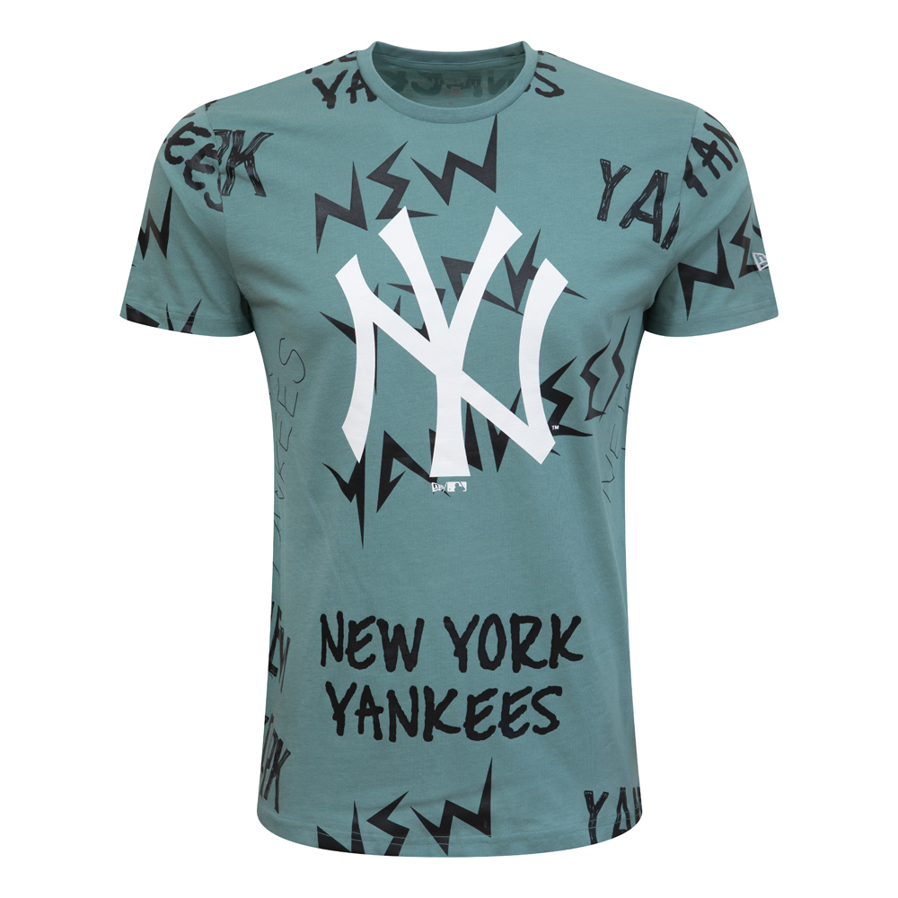 T-shirt dei New York Yankees marrone con scritta del marchio ripetuta