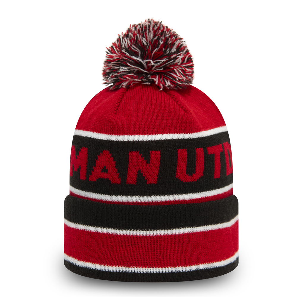 Manchester United Striped Red Multi Bobble Beanie Hat