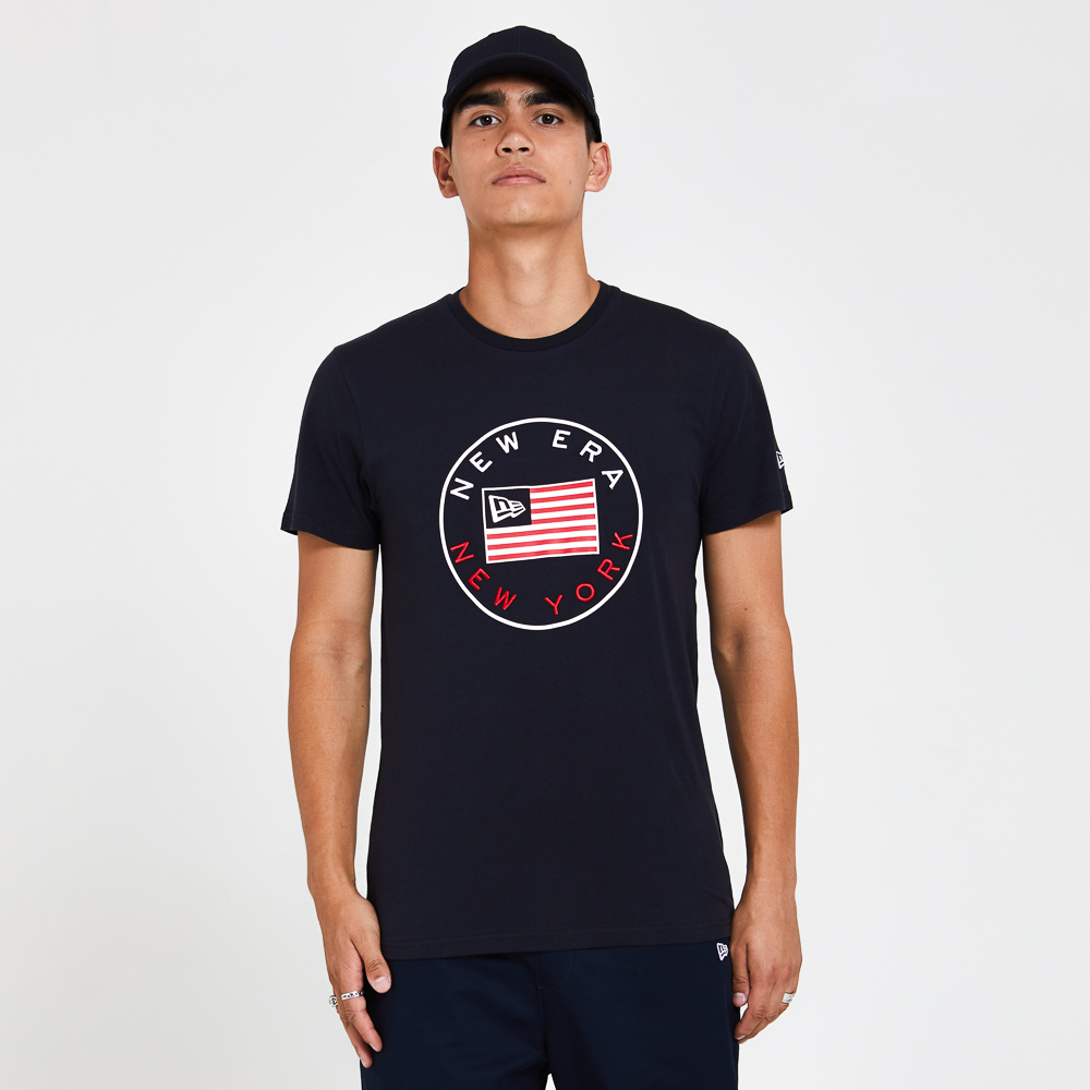New Era – Established T-Shirt mit Flagge – Schwarz