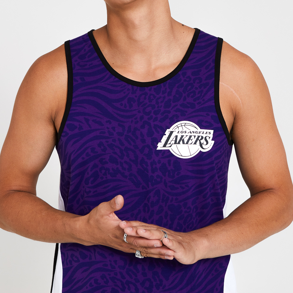 Camiseta sin mangas Los Angeles Lakers All Over Print Panel, morado