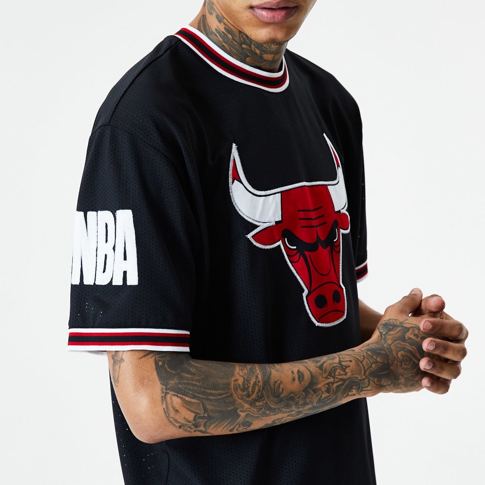 Chicago Bulls Applique Camiseta negra de gran tamaño