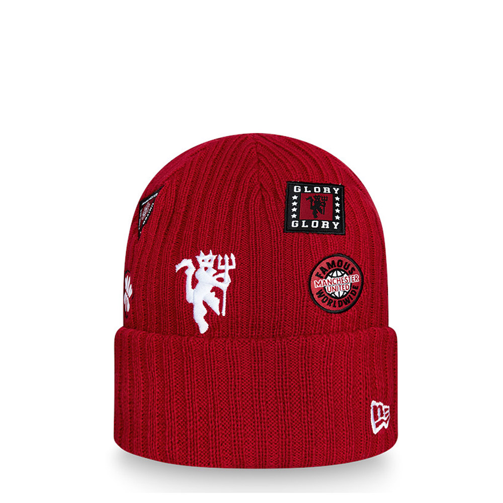 Manchester United Logo Patch Red Cuff Beanie Hat