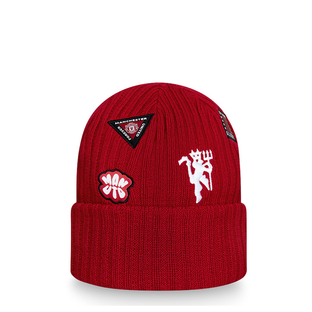 Manchester United Logo Patch Red Cuff Beanie Hat