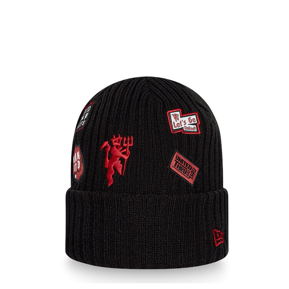 Manchester United Logo Patch Black Cuff Beanie Hat