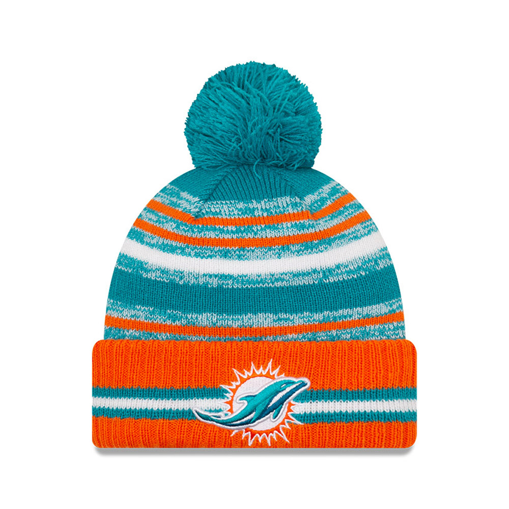 Miami Dolphins NFL Sideline Turchese Bobble Beanie Hat