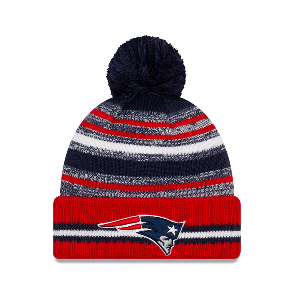 New England Patriots NFL Sideline Navy Bobble Beanie Hat