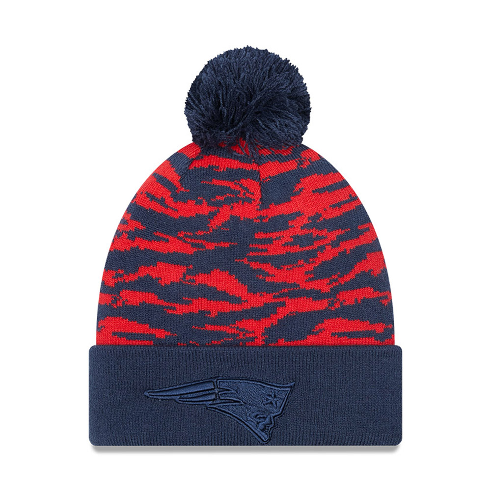 New England Patriots Tiger Camo Red Cuff Bobble Beanie Hat