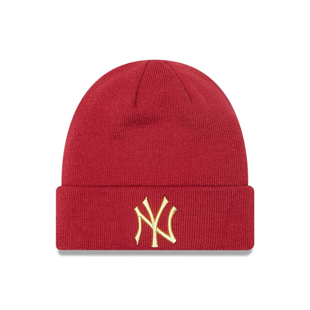 New York Yankees Metallic Logo Womens Red Cuff Beanie Hat