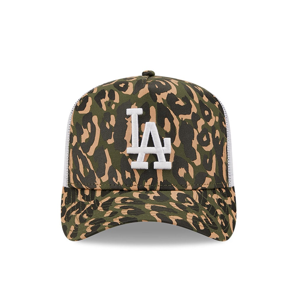 LA Dodgers Leopard Print Green A-Frame Trucker Cap