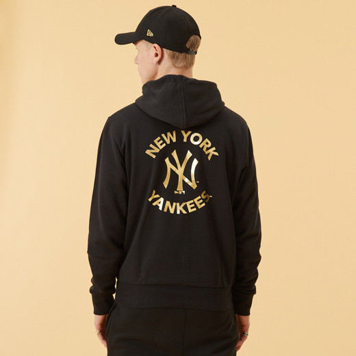 New York Yankees Logotipo metálico Sudadera con capucha negra