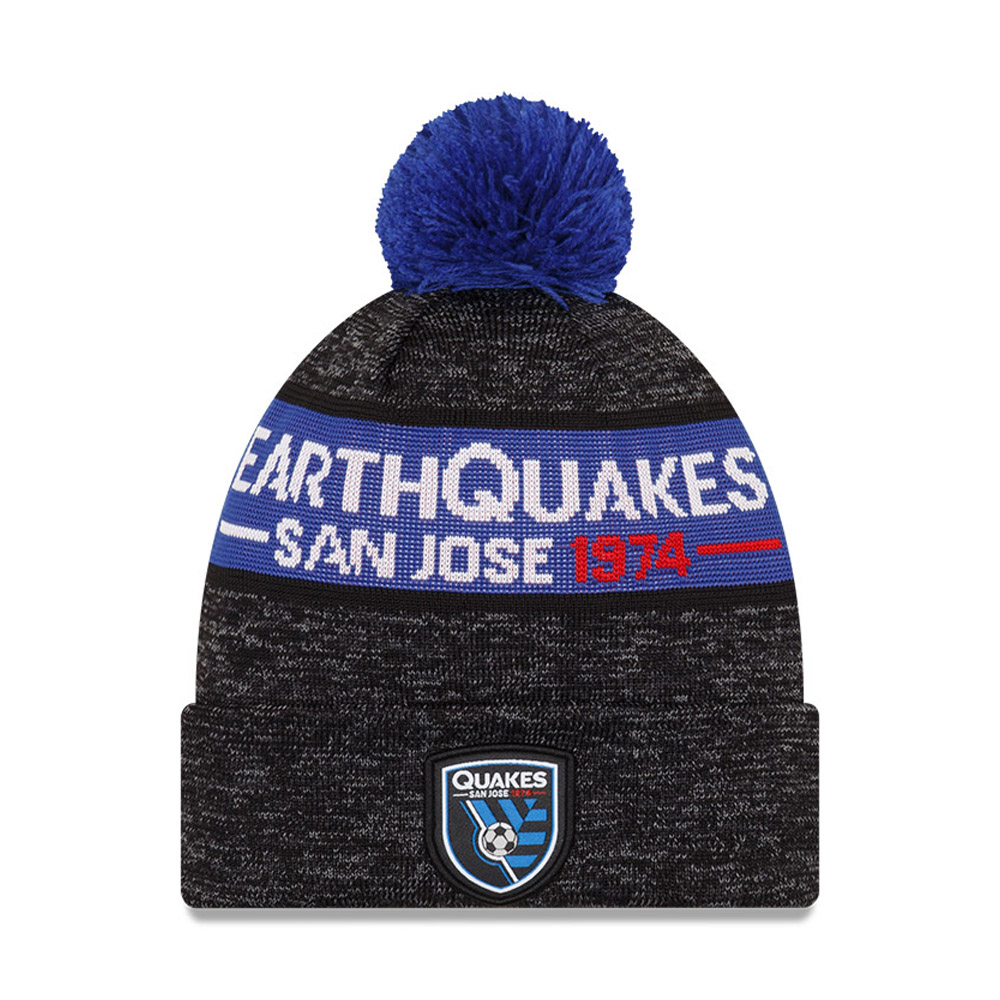 San Jose Earthquakes MLS Kick Off Black Bobble Beanie Hat