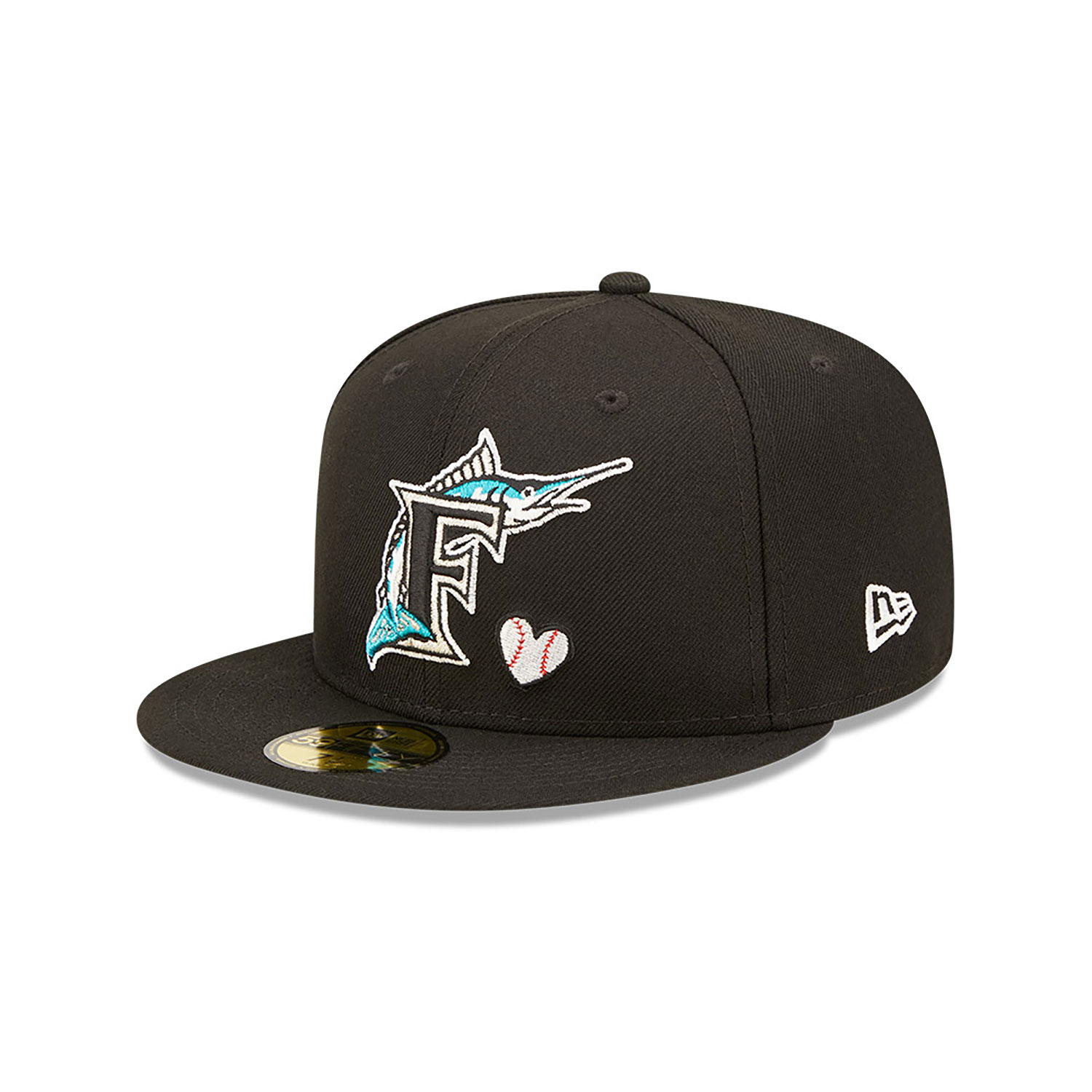 Miami Marlins MLB Team Heart Black 59FIFTY Fitted Cap