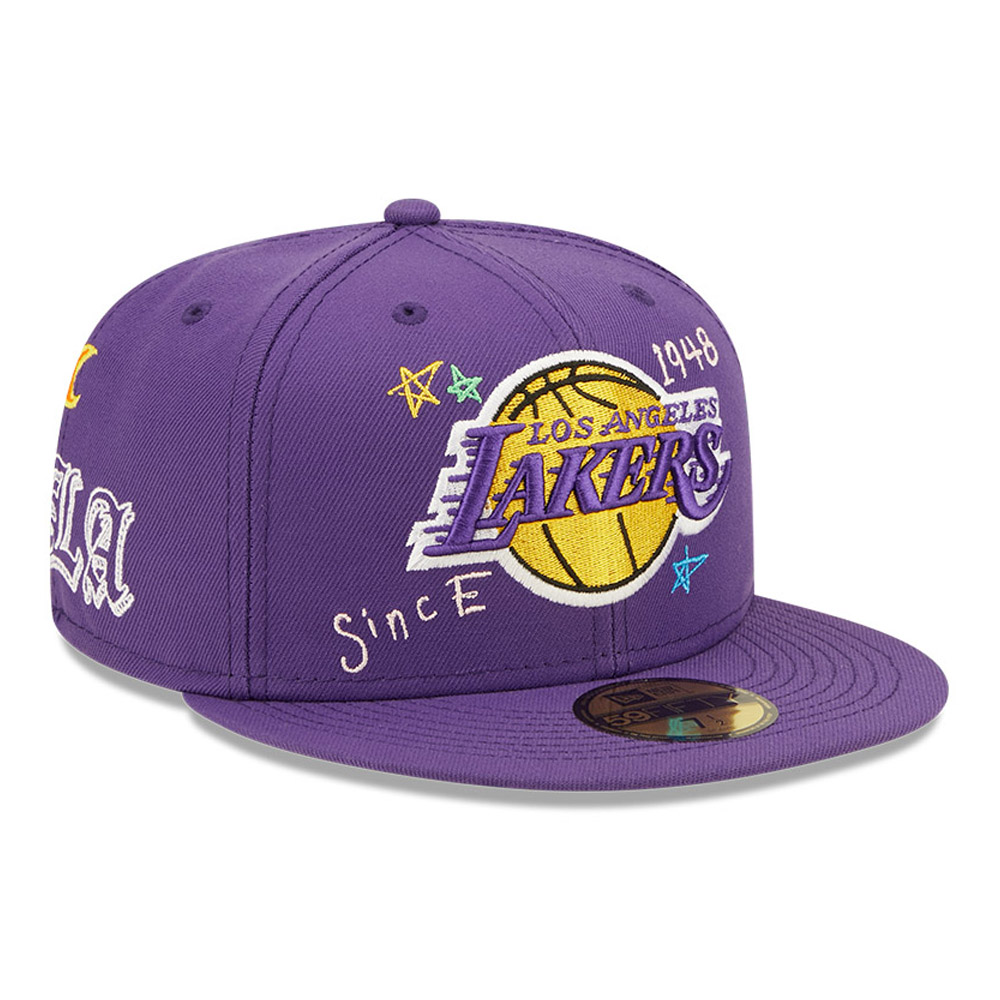 LA Lakers NBA Scribble Purple 59FIFTY Fitted Cap