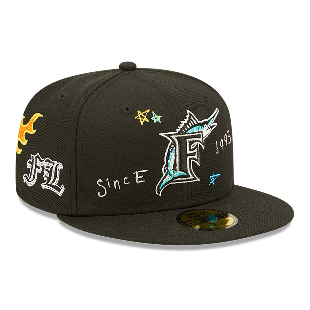 Miami Marlins MLB Scribble Black 59FIFTY Fitted Cap