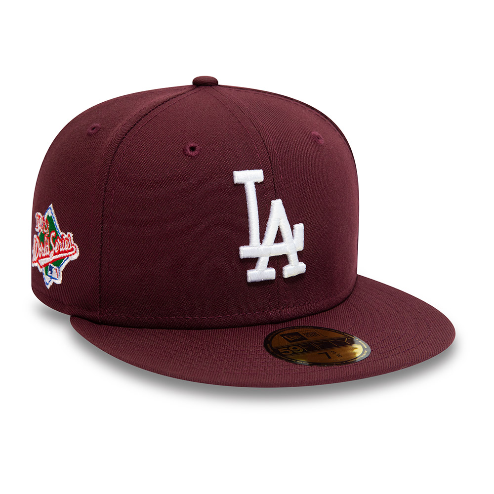 Los Angeles Dodgers Fitted New Era 59Fifty Logo Cap Hat Black Burgundy 