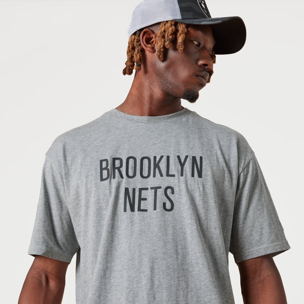 T-Shirt Brooklyn Nets Wordmark Grigia