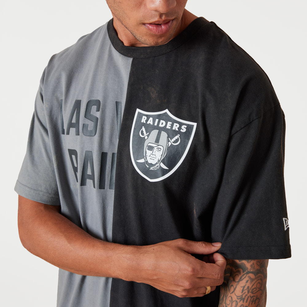 Black Mens Crew Neck Short Sleeve Oakland Raiders Split Graphic T-Shirt 