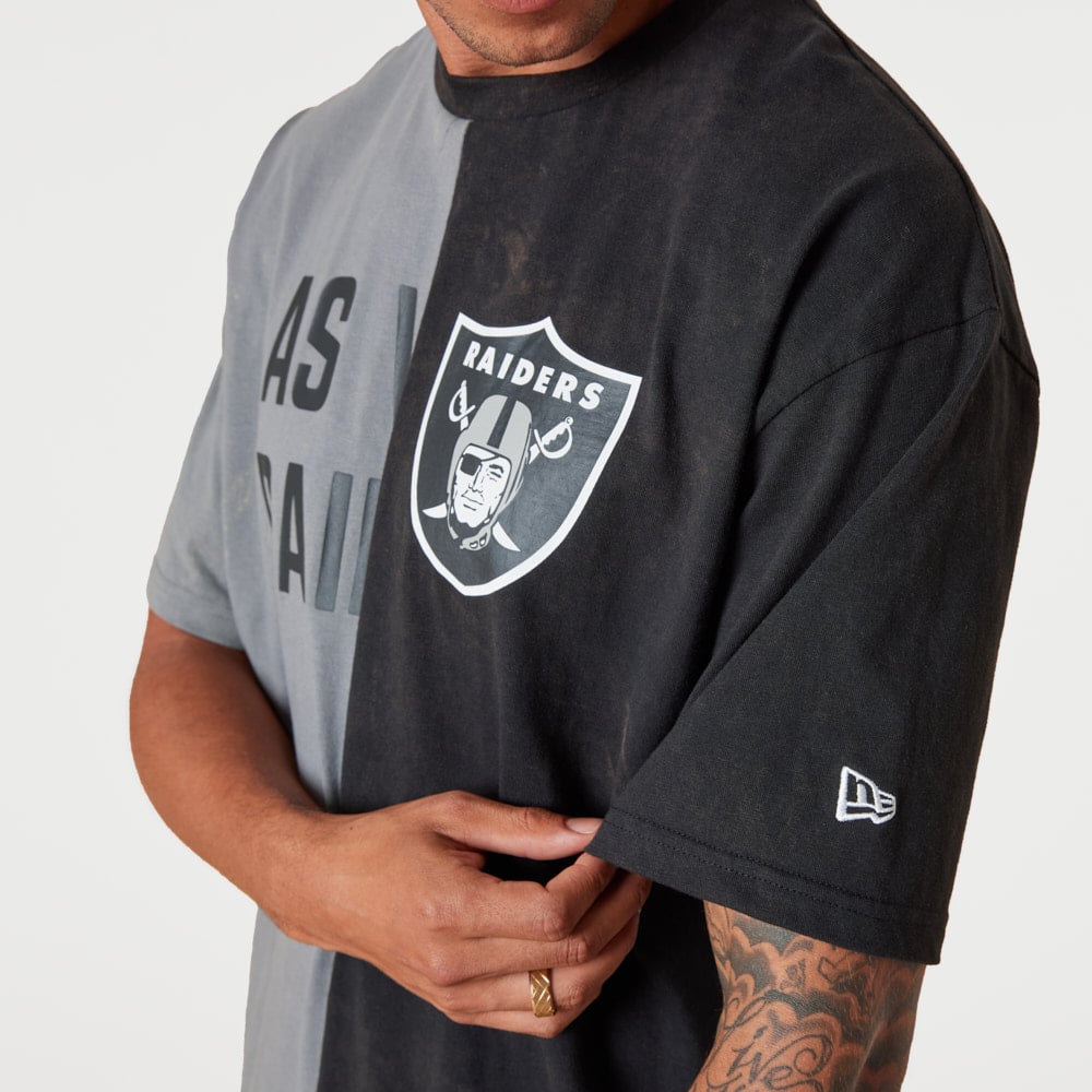 Oakland Raiders Split Graphic T-Shirt Black Mens Crew Neck Short Sleeve 