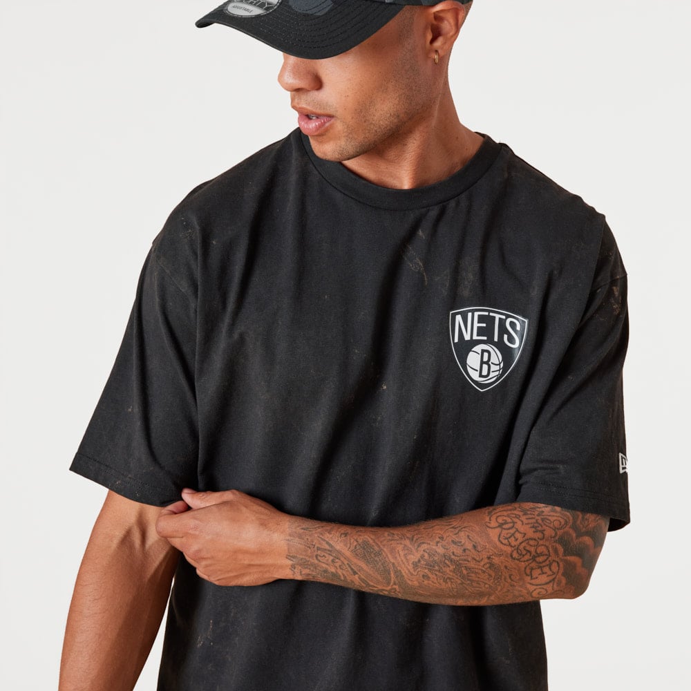 Brooklyn Nets Washed Graphic Black T-Shirt