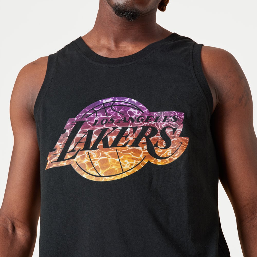 LA Lakers NBA Team Colour Water Print Black Tank Top