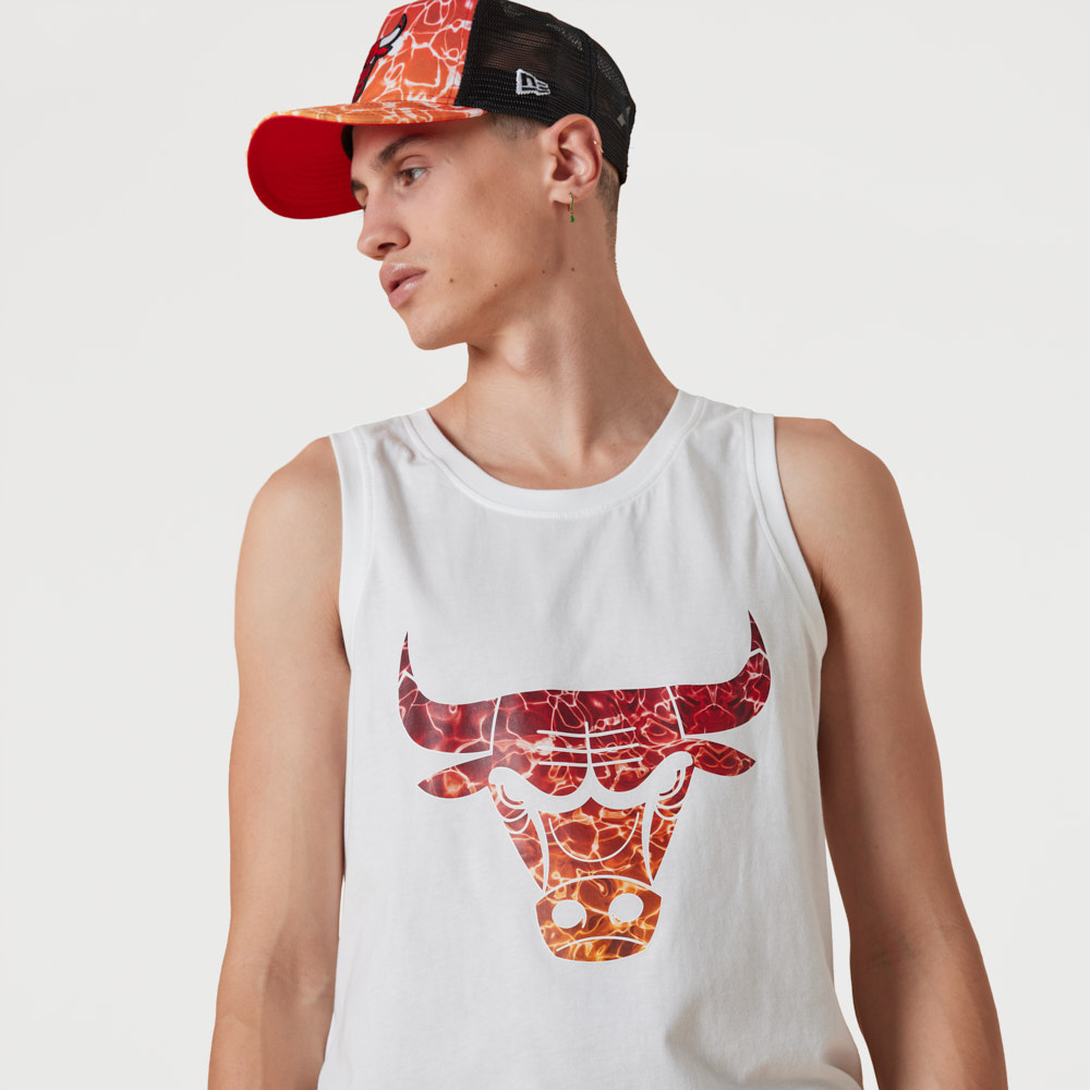 Chicago Bulls NBA Team Colour Water Print White Tank Top