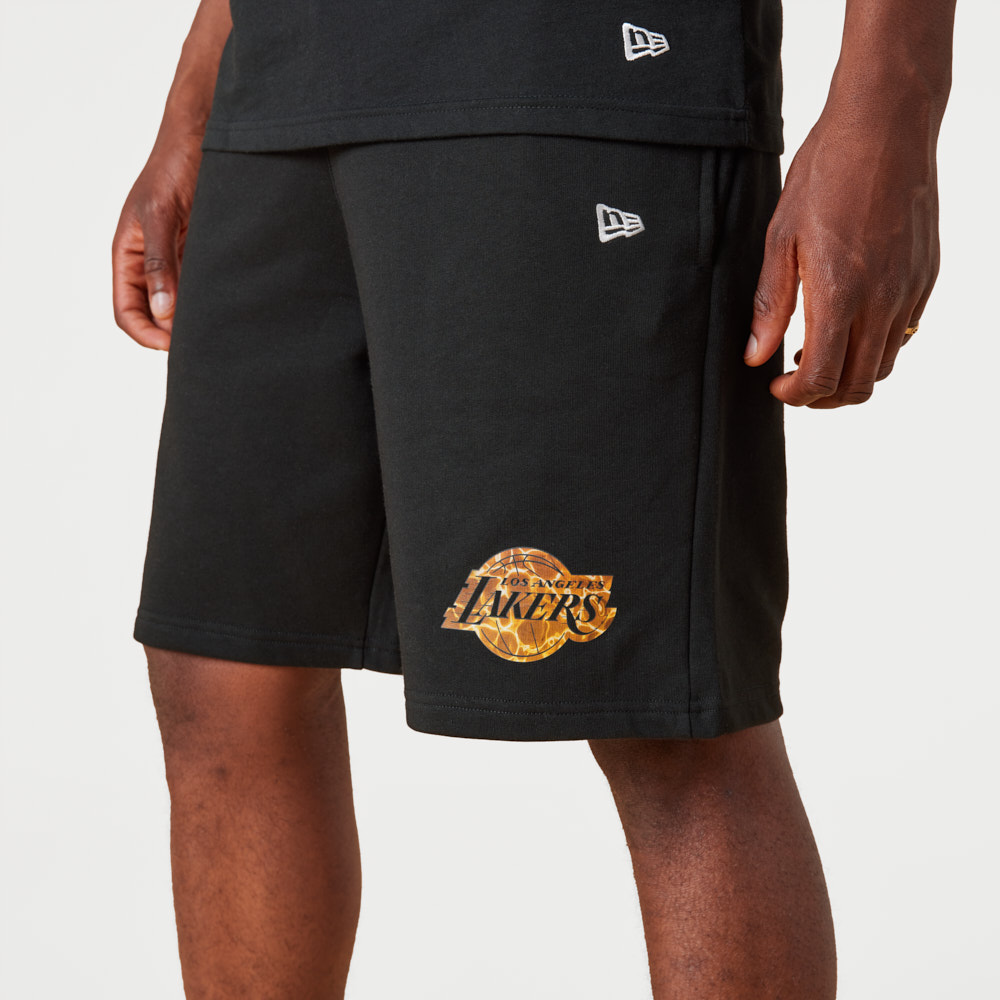 LA Lakers NBA Team Colour Water Print Black Shorts