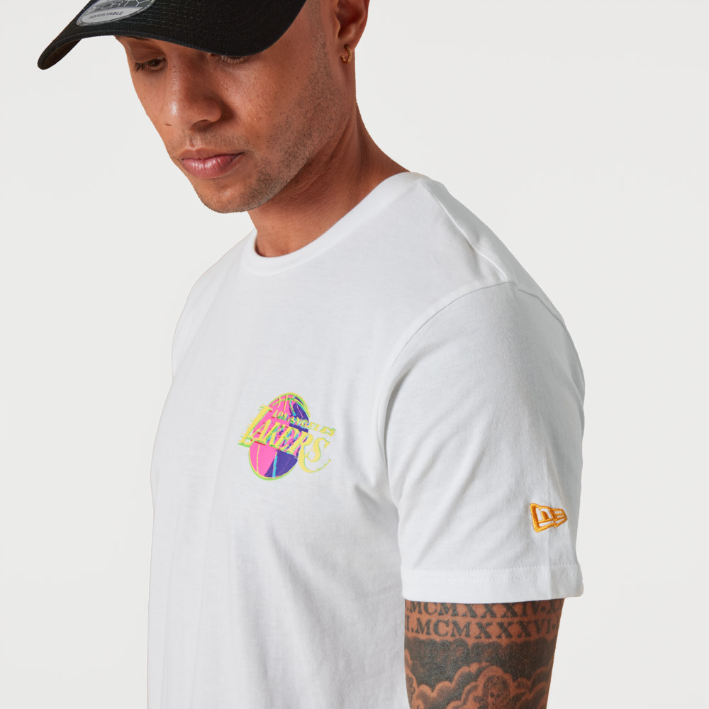 LA Lakers NBA Neon Graphic White T-Shirt