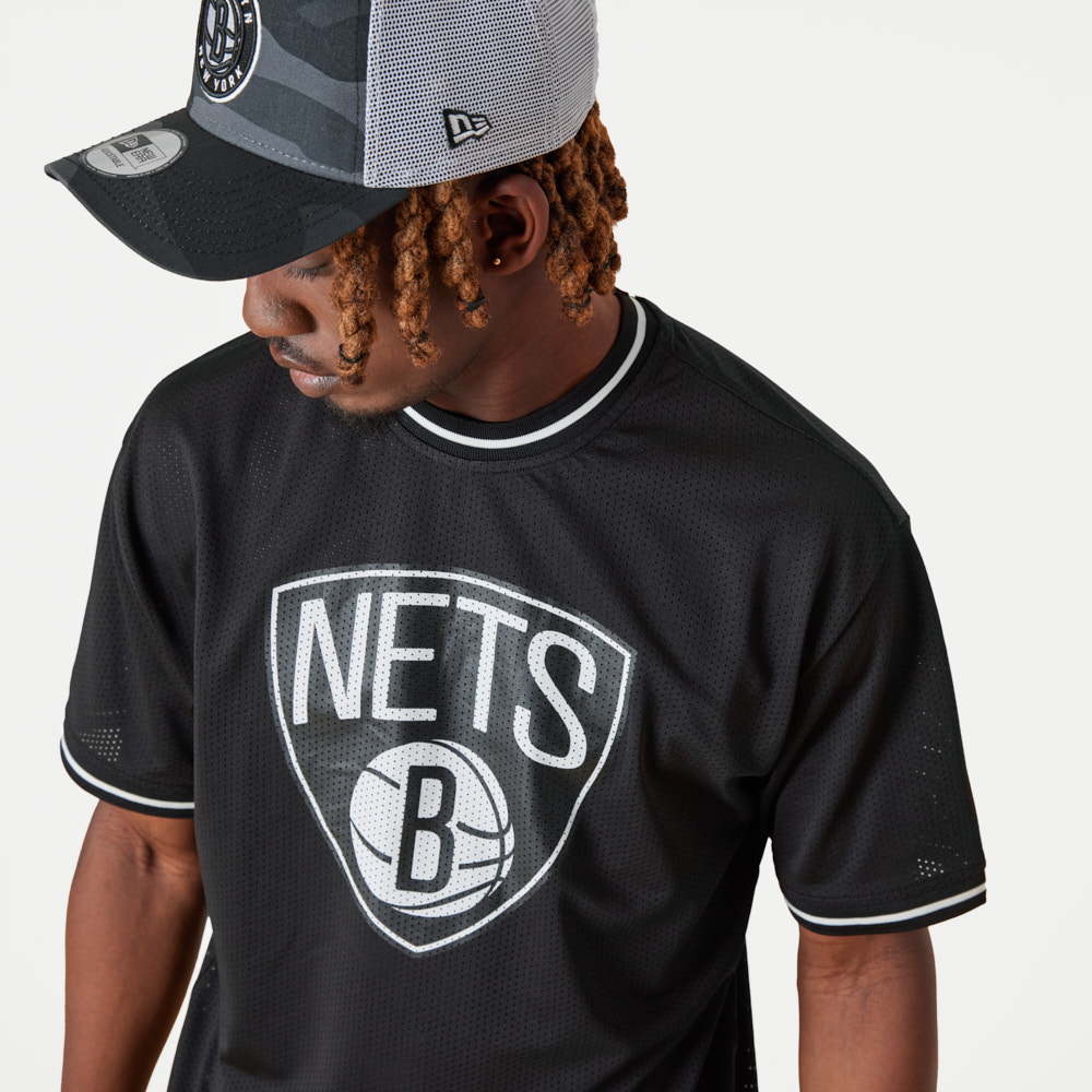 Brooklyn Nets NBA Logo Oversized Black Mesh T-Shirt
