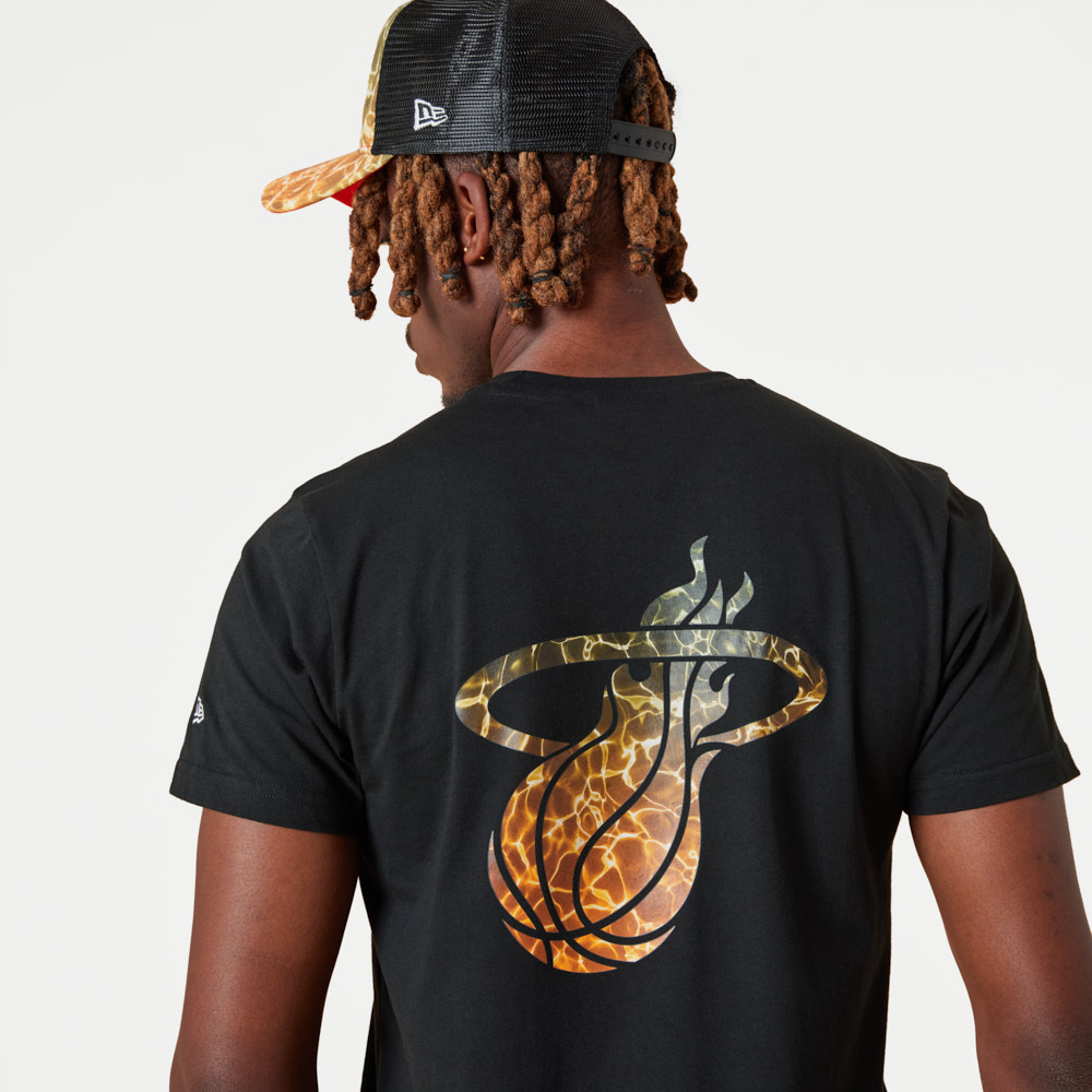 Miami Heat NBA Team Colour Water Print Black T-Shirt