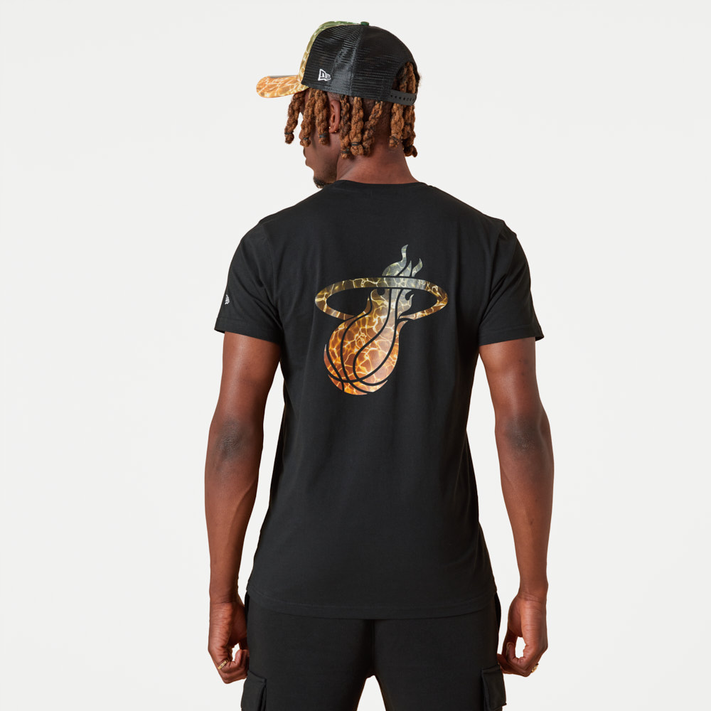 Miami Heat NBA Team Colour Water Print Black T-Shirt
