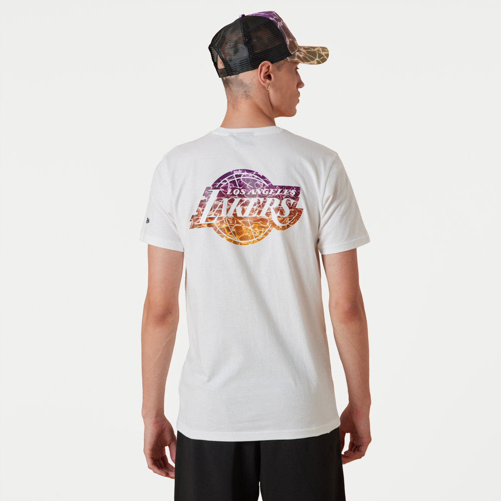 LA Lakers NBA Team Colour Water Print White T-Shirt